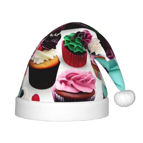 IRSHI Leckere Cupcakes Weihnachtsmannmütze für Kinder, lustige und festliche Partykleidung für Weihnachten, Neujahr und festliche Feiertagsfeiern von IRSHI
