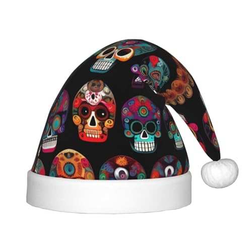 IRSHI Mexikanischer Totenkopf-Druck für Kinder, Weihnachtsmannmütze, lustige und festliche Partykleidung für Weihnachten, Neujahr und festliche Feiertagsfeiern von IRSHI