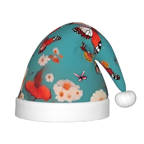 IRSHI Weihnachtsmütze für Kinder, Motiv: fliegende Schmetterlinge unter Blumen, lustige und festliche Partykleidung für Weihnachten, Neujahr und festliche Feiertagsfeiern von IRSHI
