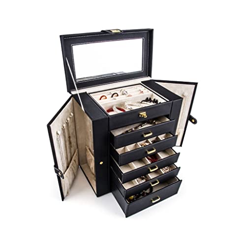 Schmuckbox Schmuckkästchen Schmuckschatulle Große Schmuckkiste 6-Schicht mit 5 Schubladen Pu. Leder Schmuck Organizer Lagerung mit Spiegelschmuck Fall for Frauen Mädchen Geschenk Schmuckkasten Schmuck von IRYZE
