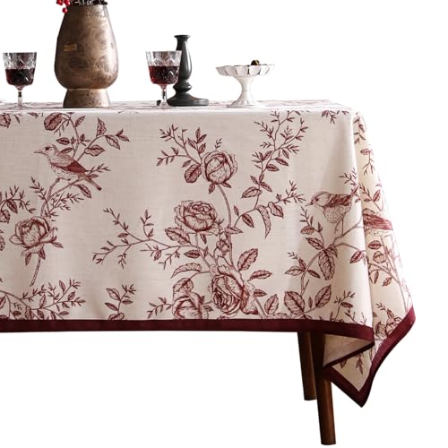 ISAENNE Rechteckige französische Tischdecke, Leinen-Tischdecke mit dunkelroten Blättern und Vögeln, strapazierfähig, Tischdecke für Esszimmer, Küche, Dekoration, Party, Weihnachten, 160 x 279,4 cm ISAENNE Rechteckige französische Tischdecke, Leinen-Tischdecke mit dunkelroten Blättern und Vögeln, strapazierfähig, Tischdecke für Esszimmer, Küche, Dekoration, Party, Weihnachten, 160 x 279,4 cm von ISAENNE