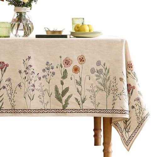 ISAENNE Tischdecke mit Blumenmuster für quadratische Tische, Leinen-Tischdecke mit buntem Blumenmuster, strapazierfähig, Tischdecke für Esszimmer, Küche, Dekoration, Party, Bankett, 160 x 259 cm von ISAENNE