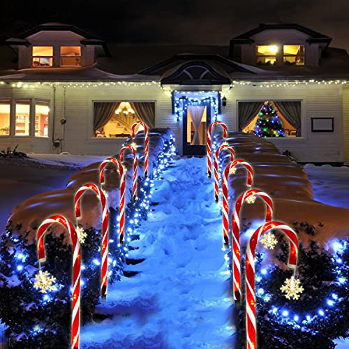 8 Stück Schneeflocken Zuckerstangen Lichterketten, Festive LED Lichterketten Weihnachtsweg Marker Weihnachtsbeleuchtung Außen Gartenstäbe Zuckerstange Solar Lichterkette für Garten Weihnachtsdeko von ISAKEN