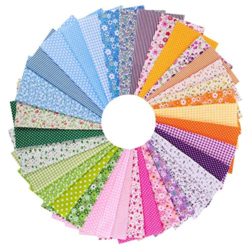 ISAKEN 35 Stück Baumwollstoff Patchwork Stoffe 25x25cm, DIY Patchwork Stoffe Kunsthandwerk Stoffe zum Nähen Meterware Patchwork Stoffe Paket Stoffreste für Kleidung, Bettwäsche, Vorhänge, Tischdecken von ISAKEN