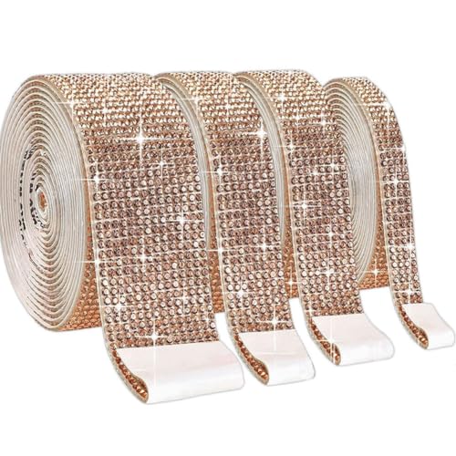 ISAKEN 4 Rollen Strass Band Glitzer Selbstklebendes Kristall Strass Diamant Band Funkelnde DIY Dekoration Strass Streifen Aufkleber Strass Rolle DIY für Dekoration, Geschenk, Telefon, Hochzeit von ISAKEN