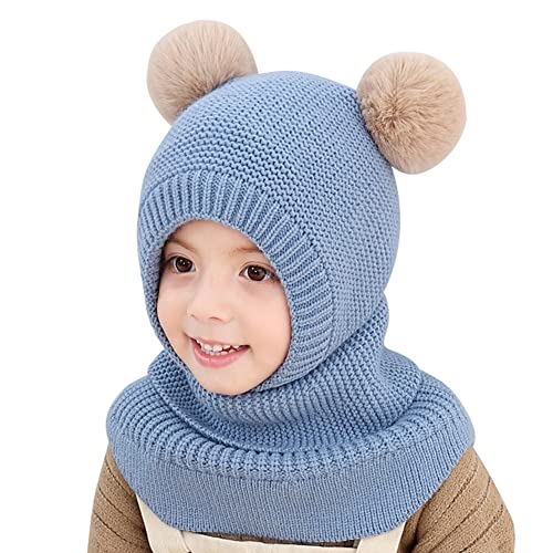 ISAKEN Kinder Mädchen Wintermütze Warm Niedlich Schlupfmütze mit Bommel Babymütze Beanie Mütze Warm Strickmütze Schalmütze Fleece Mütze Junge Mädchen Gestrickter Winterschal Schlupfmütze von ISAKEN