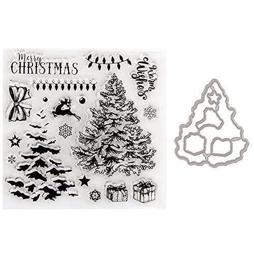 ISAKEN Stanzschablonen Und Stempel Set Weihnachten Silikonstempel Stanzmaschine Metall Stanzformen Stanzschablonen Für DIY Scrapbooking, Kunsthandwerk, Stanzen Kartenherstellungszubehör von ISAKEN