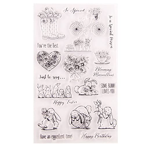 ISAKEN Stempel Ostern Frühling Silikonstempel Ostern Silikon Stempel DIY Transparente Briefmarke Schneiden Schablonen für Kartenherstellung DIY Scrapbooking Album Deko von ISAKEN