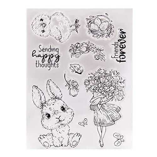 ISAKEN Stempel Ostern Frühling Silikonstempel Ostern Silikon Stempel DIY Transparente Briefmarke Schneiden Schablonen für Kartenherstellung DIY Scrapbooking Album Deko von ISAKEN