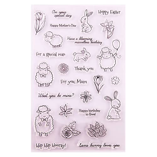 ISAKEN Stempel Ostern Frühling Silikonstempel Ostern Silikon Stempel DIY Transparente Briefmarke Schneiden Schablonen für Kartenherstellung DIY Scrapbooking Album Deko von ISAKEN