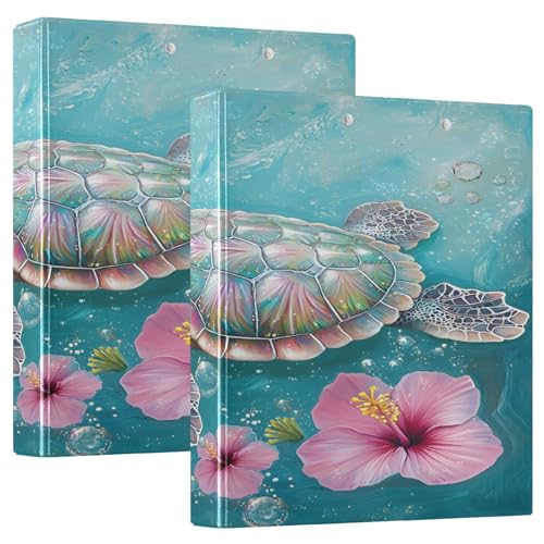 3-Ringbuch, Notizbuch, Ordner, bunte Schildkröte, rosa Blume, für die Organisation von Dokumenten zu Hause, in der Schule oder im Büro von ISAOA