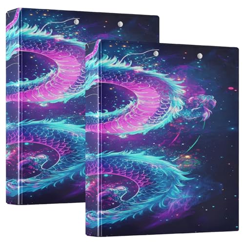 3 Ringbücher Notizbuch Binder Aktenordner Blau Lila Leuchtender Drache für Dokumentenorganisation zu Hause, in der Schule oder im Büro von ISAOA