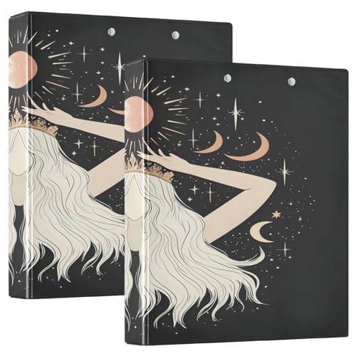 3 Ringbücher Notizbuch Binder Aktenordner Frau Krone Sonne Mond für Dokumentenorganisation zu Hause, in der Schule oder im Büro von ISAOA