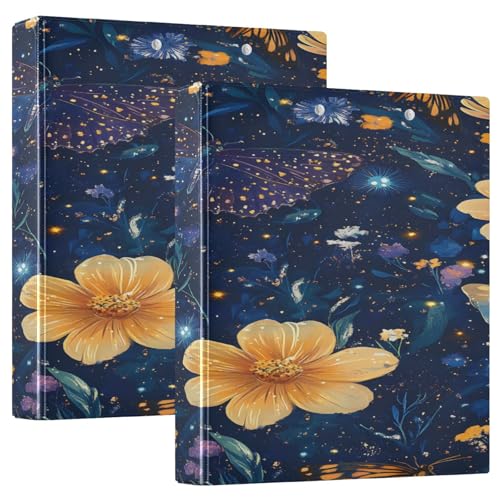 3 Ringbücher Notizbuch Binder Aktenordner Gelbe Blume Schmetterling für Dokumentenorganisation zu Hause, in der Schule oder im Büro von ISAOA