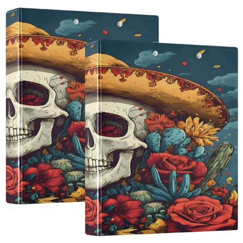 3 Ringbücher Notizbuch Binder Aktenordner Kaktus Blume Schädel für Dokumentenorganisation zu Hause, in der Schule oder im Büro von ISAOA