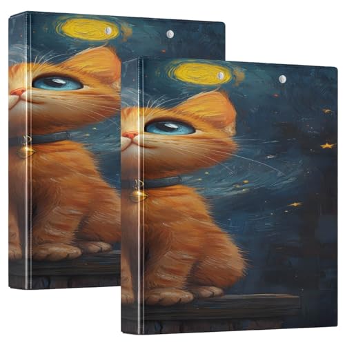 3 Ringbücher Notizbuch Binder Aktenordner Katze Mond für Dokumentenorganisation zu Hause, in der Schule oder im Büro von ISAOA