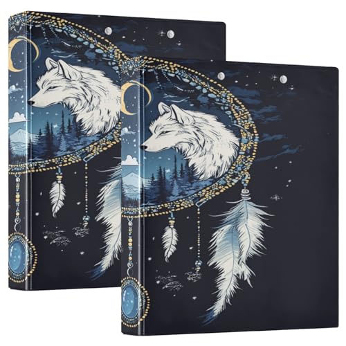 3 Ringbücher Notizbuch Binder Aktenordner Mond Weiß Wolf Traumfänger für Dokumentenorganisation zu Hause, in der Schule oder im Büro von ISAOA