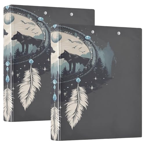3 Ringbücher Notizbuch Binder Aktenordner Traumfänger Wald Wolf für die Dokumentenorganisation zu Hause, in der Schule oder im Büro von ISAOA