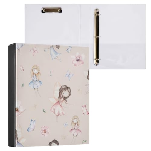 ISAOA Aquarell-Ordner mit Feen- und Blumenmotiv mit 3 transparenten Innentaschen, 3,8 cm Drei-Ringbuch, hält bis zu 200 Blatt, 27 x 32 cm, A4-Ringbuch für Büro, Schulbedarf von ISAOA