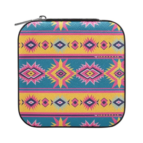 ISAOA Aztekische geometrische abstrakte Schmuckschatulle, klein, tragbar, Reise-Schmuckkästchen, PU-Leder, Reise-Organizer, Aufbewahrungsbox, für Ringe, Ohrringe, Halsketten, Aufbewahrungsbox für ISAOA Aztekische geometrische abstrakte Schmuckschatulle, klein, tragbar, Reise-Schmuckkästchen, PU-Leder, Reise-Organizer, Aufbewahrungsbox, für Ringe, Ohrringe, Halsketten, Aufbewahrungsbox für von ISAOA