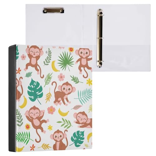 ISAOA Baby Monkey Bananenordner mit 3 transparenten Innentaschen, 3,8 cm Drei-Ring-Ordner, hält bis zu 200 Blatt, 27 x 32 cm, A4-Ringordner für Büro, Schulbedarf von ISAOA