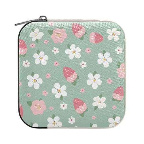 ISAOA Einfache Erdbeerblumen-Schmuckschatulle, klein, tragbar, Reise-Schmuckschatulle, PU-Leder, Schmuck-Reise-Organizer, Aufbewahrungsbox, Ringe, Ohrringe, Halsketten, Aufbewahrungsbox für Damen ISAOA Einfache Erdbeerblumen-Schmuckschatulle, klein, tragbar, Reise-Schmuckschatulle, PU-Leder, Schmuck-Reise-Organizer, Aufbewahrungsbox, Ringe, Ohrringe, Halsketten, Aufbewahrungsbox für Damen von ISAOA