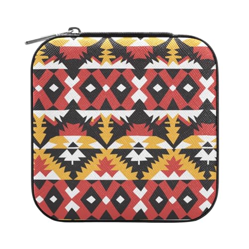 ISAOA Geometrische abstrakte aztekische Schmuckschatulle, klein, tragbar, Reise-Schmuckkästchen, PU-Leder, Reise-Organizer, Box, Ringe, Ohrringe, Halsketten, Aufbewahrungsbox für Frauen und Mädchen von ISAOA