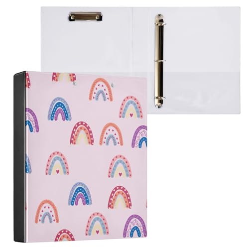 ISAOA Graceful Rainbows in Boho-Ordner mit 3 transparenten Innentaschen, 3,8 cm Drei-Ringbuch, hält bis zu 200 Blatt, 27 x 32 cm, A4-Ringordner für Büro, Schulbedarf von ISAOA