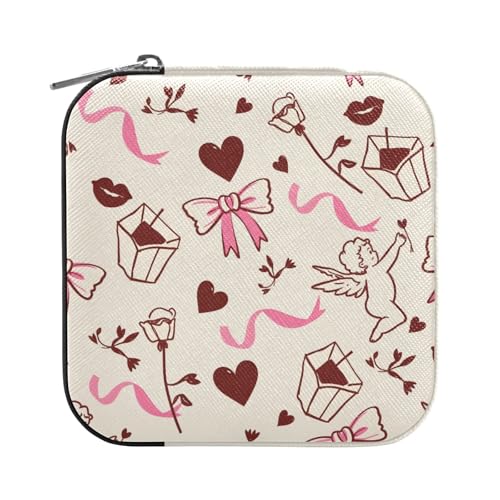 ISAOA Handgezeichnete Schmuckschatulle mit Schleife und Herz, klein, tragbar, Reise-Schmuckkästchen, PU-Leder, Reise-Organizer, Aufbewahrungsbox, für Ringe, Ohrringe, Halsketten, Aufbewahrungsbox für ISAOA Handgezeichnete Schmuckschatulle mit Schleife und Herz, klein, tragbar, Reise-Schmuckkästchen, PU-Leder, Reise-Organizer, Aufbewahrungsbox, für Ringe, Ohrringe, Halsketten, Aufbewahrungsbox für von ISAOA