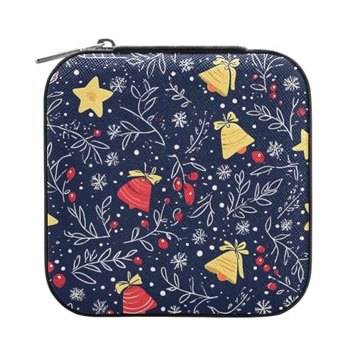 ISAOA Handgezeichnete Schmuckschatulle mit Weihnachtsglocke, klein, tragbar, Reise-Schmuckkästchen, PU-Leder, Reise-Organizer, Aufbewahrungsbox, für Ringe, Ohrringe, Halsketten, Aufbewahrungsbox für von ISAOA