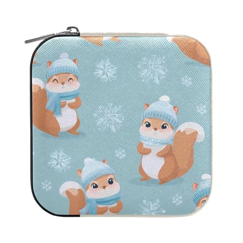 ISAOA Niedliche Eichhörnchen-Schneeflocken-Schmuckschatulle, klein, tragbar, Reise-Schmuckkästchen, PU-Leder, Reise-Organizer, Box, Ringe, Ohrringe, Halsketten, Aufbewahrungsbox für Damen, Mädchen ISAOA Niedliche Eichhörnchen-Schneeflocken-Schmuckschatulle, klein, tragbar, Reise-Schmuckkästchen, PU-Leder, Reise-Organizer, Box, Ringe, Ohrringe, Halsketten, Aufbewahrungsbox für Damen, Mädchen von ISAOA