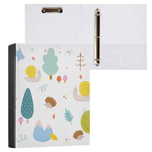ISAOA Niedliche skandinavische Schnecken-Ordner mit 3 transparenten Innentaschen, 3,8 cm Drei-Ringbuch, hält bis zu 200 Blatt, 27 x 32 cm, A4-Ringordner für Büro, Schulbedarf von ISAOA
