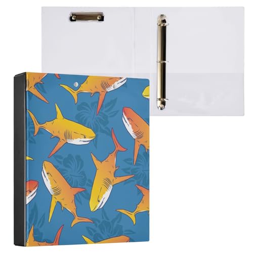 ISAOA Niedlicher Hai-Ordner mit 3 transparenten Innentaschen, 3,8 cm Drei-Ringbuch, hält bis zu 200 Blatt, 27 x 32 cm, A4-Ringordner für Büro, Schulbedarf von ISAOA
