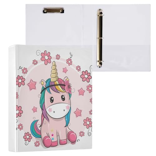ISAOA Ordner mit Einhorn mit Blumen, mit 3 transparenten Innentaschen, 3,8 cm, Drei-Ringbuch, hält bis zu 200 Blatt, 27 x 32 cm, A4-Ringbuch für Büro, Schulbedarf von ISAOA