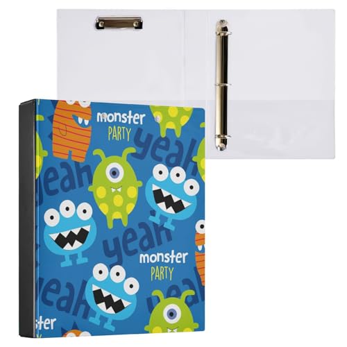 ISAOA Ordner mit niedlichem Monster-Muster mit 3 transparenten Innentaschen, 3,8 cm Drei-Ringordner, hält bis zu 200 Blatt, 27 x 32 cm, A4-Ringordner für Büro, Schulbedarf von ISAOA