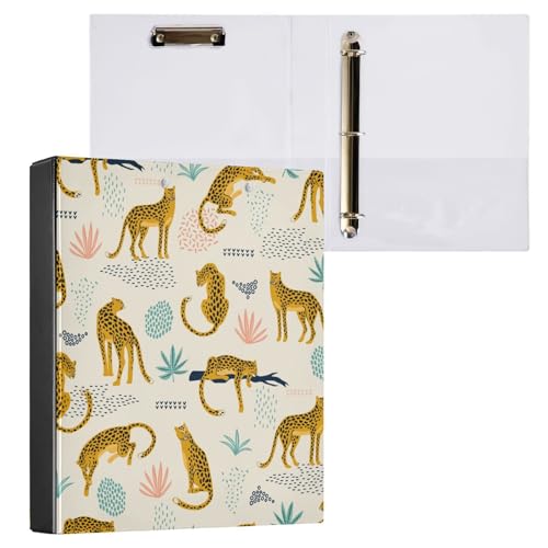 ISAOA Ordner mit tropischen Leoparden mit 3 transparenten Innentaschen, 3,8 cm Drei-Ringbuch, hält bis zu 200 Blatt, 27 x 32 cm, A4-Ringordner für Büro, Schulbedarf von ISAOA