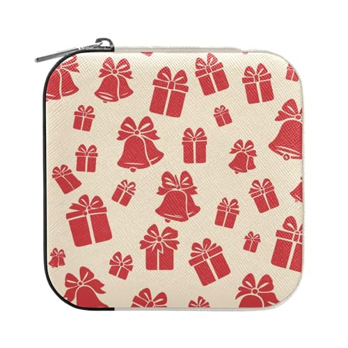 ISAOA Rote Geschenk-Schmuckschatulle mit Glocken-Silhouetten-Muster, klein, tragbar, Reise-Schmuckkästchen, Reise-Organizer, Box, Ringe, Ohrringe, Halsketten, Aufbewahrungsbox für Frauen und Mädchen von ISAOA