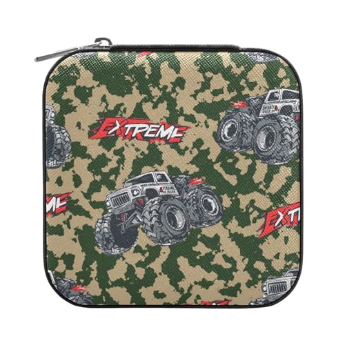 ISAOA Schmuckkästchen mit LKW-Hintergrund auf Camouflage-Hintergrund, klein, tragbar, Reise-Schmuckschatulle, Reise-Organizer, Aufbewahrungsbox, für Ringe, Ohrringe, Halsketten, für Damen, Mädchen ISAOA Schmuckkästchen mit LKW-Hintergrund auf Camouflage-Hintergrund, klein, tragbar, Reise-Schmuckschatulle, Reise-Organizer, Aufbewahrungsbox, für Ringe, Ohrringe, Halsketten, für Damen, Mädchen von ISAOA