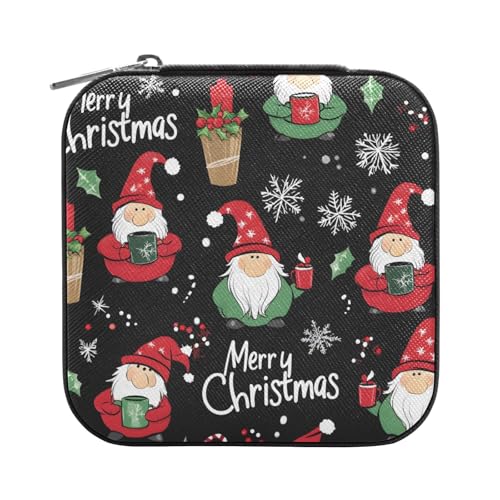 ISAOA Schmuckkästchen mit Weihnachts-Zwergen-Muster, klein, tragbar, Reise-Schmuckschatulle, PU-Leder, Schmuck-Organizer, Organizer, Aufbewahrungsbox, für Ringe, Ohrringe, Halsketten, Aufbewahrungsbox von ISAOA