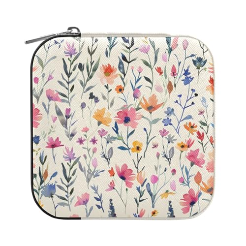 ISAOA Schmuckschatulle mit Aquarell-Wildblumenmuster, klein, tragbar, Reise-Schmuckkästchen, PU-Leder, Reise-Organizer, Organizer, Aufbewahrungsbox, für Ringe, Ohrringe, Halsketten, Aufbewahrungsbox ISAOA Schmuckschatulle mit Aquarell-Wildblumenmuster, klein, tragbar, Reise-Schmuckkästchen, PU-Leder, Reise-Organizer, Organizer, Aufbewahrungsbox, für Ringe, Ohrringe, Halsketten, Aufbewahrungsbox von ISAOA