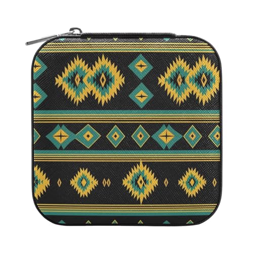ISAOA Schmuckschatulle mit Aztekenmuster, geometrisches abstraktes grünes Muster, klein, tragbar, Reise-Schmuckschatulle, Reise-Organizer, Aufbewahrungsbox, für Ringe, Ohrringe, Halsketten, für Damen von ISAOA