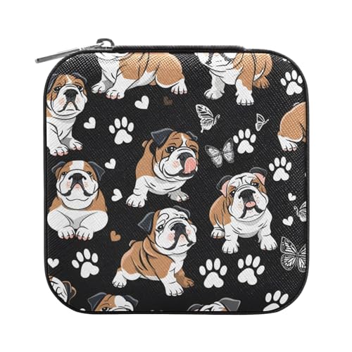 ISAOA Schmuckschatulle mit Bulldoggen-Herzpfotenabdrücken, klein, tragbar, Reise-Schmuckkästchen, PU-Leder, Reise-Organizer, Box, Ringe, Ohrringe, Halsketten, Aufbewahrungsbox für Damen, Mädchen ISAOA Schmuckschatulle mit Bulldoggen-Herzpfotenabdrücken, klein, tragbar, Reise-Schmuckkästchen, PU-Leder, Reise-Organizer, Box, Ringe, Ohrringe, Halsketten, Aufbewahrungsbox für Damen, Mädchen von ISAOA