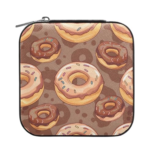 ISAOA Schmuckschatulle mit Cartoon-Donuts-Schokoladenmuster, klein, tragbar, Reise-Schmuckkästchen, PU-Leder, Reise-Organizer, Box, Ringe, Ohrringe, Halsketten, Aufbewahrungsbox für Frauen und Mädchen ISAOA Schmuckschatulle mit Cartoon-Donuts-Schokoladenmuster, klein, tragbar, Reise-Schmuckkästchen, PU-Leder, Reise-Organizer, Box, Ringe, Ohrringe, Halsketten, Aufbewahrungsbox für Frauen und Mädchen von ISAOA