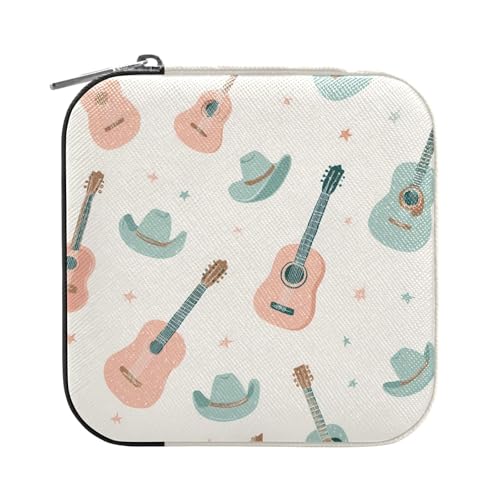 ISAOA Schmuckschatulle mit Gitarre mit Cowboyhut-Muster, klein, tragbar, Reise-Schmuckschatulle, PU-Leder, Reise-Organizer, Box, Ringe, Ohrringe, Halsketten, Aufbewahrungsbox für Frauen und Mädchen ISAOA Schmuckschatulle mit Gitarre mit Cowboyhut-Muster, klein, tragbar, Reise-Schmuckschatulle, PU-Leder, Reise-Organizer, Box, Ringe, Ohrringe, Halsketten, Aufbewahrungsbox für Frauen und Mädchen von ISAOA