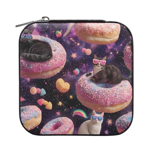ISAOA Schmuckschatulle mit Katze auf Donut, Sternenhimmel, klein, tragbar, Reise-Schmuckkästchen, PU-Leder, Reise-Organizer, Box, Ringe, Ohrringe, Halsketten, Aufbewahrungsbox für Frauen und Mädchen ISAOA Schmuckschatulle mit Katze auf Donut, Sternenhimmel, klein, tragbar, Reise-Schmuckkästchen, PU-Leder, Reise-Organizer, Box, Ringe, Ohrringe, Halsketten, Aufbewahrungsbox für Frauen und Mädchen von ISAOA