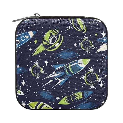 ISAOA Schmuckschatulle mit Raketen-Sternenhimmel, klein, tragbar, Reise-Schmuckkästchen, PU-Leder, Reise-Organizer, Aufbewahrungsbox, für Ringe, Ohrringe, Halsketten, Aufbewahrungsbox für Damen von ISAOA