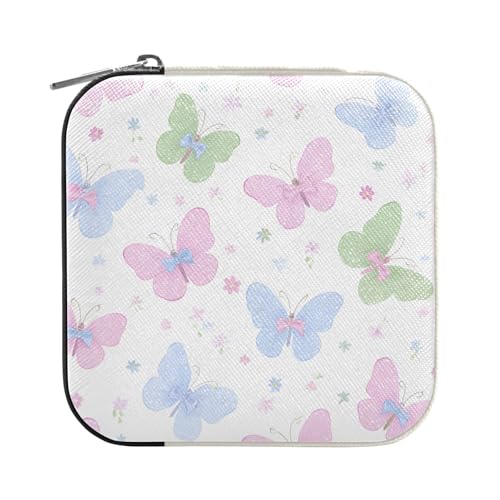 ISAOA Schmuckschatulle mit Schmetterlingsmuster, klein, tragbar, Reise-Schmuckkästchen, PU-Leder, Reise-Organizer, Aufbewahrungsbox, Ringe, Ohrringe, Halsketten, Aufbewahrungsbox für Damen, Mädchen von ISAOA
