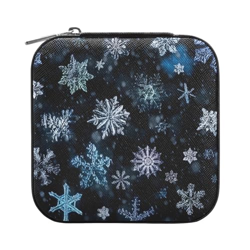ISAOA Schmuckschatulle mit Schneeflockenmuster, klein, tragbar, Reise-Schmuckkästchen, PU-Leder, Reise-Organizer, Box, Ringe, Ohrringe, Halsketten, Aufbewahrungsbox für Frauen und Mädchen von ISAOA