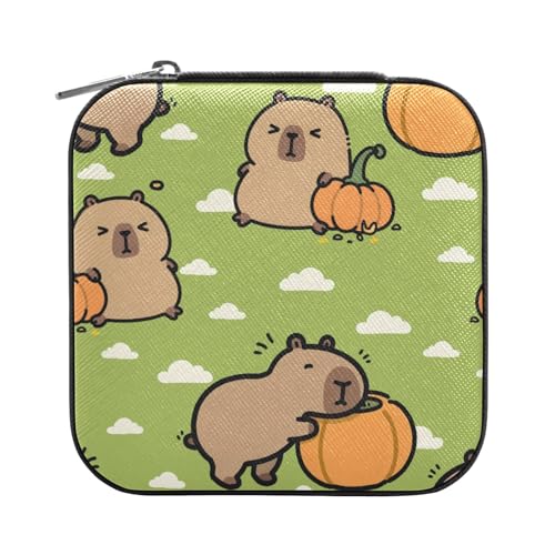 ISAOA Schmuckschatulle mit niedlichem Capybara-Kürbis-Wolkenmuster, klein, tragbar, Reise-Schmuckschatulle, PU-Leder, Reise-Organizer, Box, Ringe, Ohrringe, Halsketten, Aufbewahrungsbox für Frauen und ISAOA Schmuckschatulle mit niedlichem Capybara-Kürbis-Wolkenmuster, klein, tragbar, Reise-Schmuckschatulle, PU-Leder, Reise-Organizer, Box, Ringe, Ohrringe, Halsketten, Aufbewahrungsbox für Frauen und von ISAOA