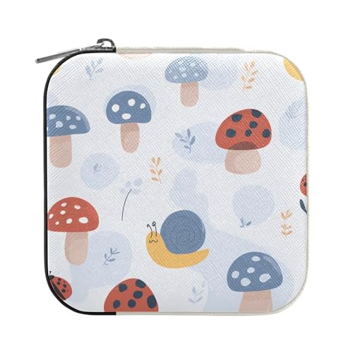 ISAOA Schmuckschatulle mit niedlichem Pilzschnecken-Muster, klein, tragbar, Reise-Schmuckschatulle, PU-Leder, Schmuck-Reise-Organizer, Aufbewahrungsbox, Ringe, Ohrringe, Halsketten, Aufbewahrungsbox von ISAOA